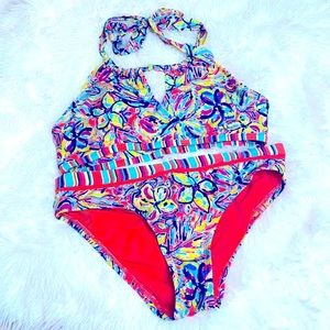 Social Angel Blue Orange Floral Bikini Swimsuit Set Size X-Small